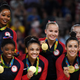 Gold medalists Gabrielle Douglas, Simone Biles, Lauren Hernandez, Madison Kocian and Alexandra Raisman of the United States pose for photographs on the podium at the medal ceremony for the Artistic Gymnastics Women's Team on day 4 of the Rio Olympic Games at the Rio Olympic Arena on Aug. 9, 2016, in Rio de Janeiro.
Laurence Griffiths/Getty Images